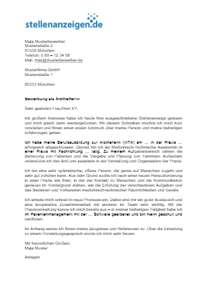 Bewerbungsvorlage Arzthelfer/in