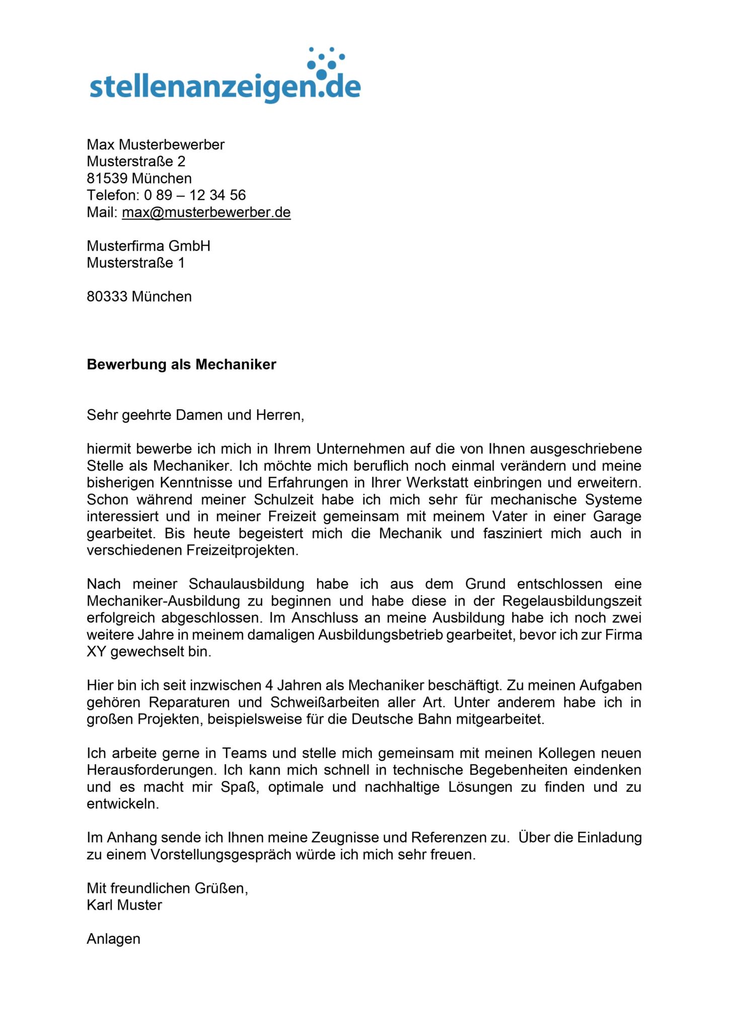 Bewerbungsvorlage Mechaniker/in careeasy Dein Karrieremagazin Bewerbungsvorlage Mechaniker/in careeasy Dein Karrieremagazin