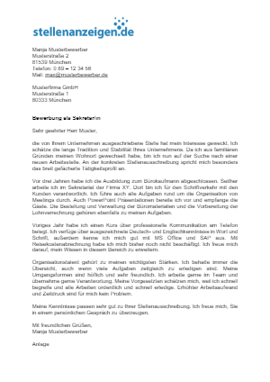 Bewerbungsvorlage Sekretär/in