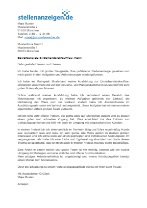 Bewerbungsvorlage Einzelhandelskauffrau/-mann