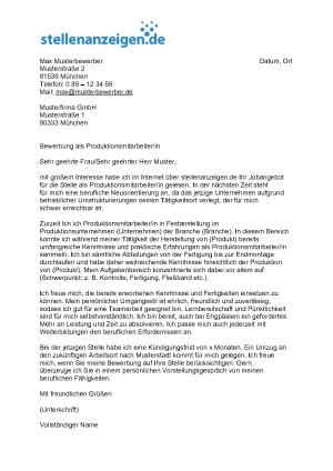 Bewerbungs-Muster Produktionsmitarbeiter