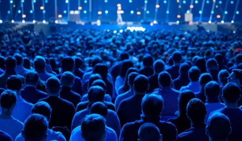 Viele Zuschauer bei blauem Licht auf einem vollen Event