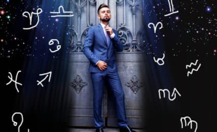 Business-Mann vor astrologischen Symbolen Karriere Horoskop